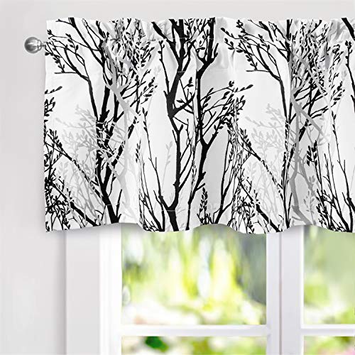 DriftAway Tree Branch Abstract Ink Printing Lined Thermal Insulated Window Curtain Valance Rod Pocket 52 Inch by 18 Inch Plus 2 Inch Header Black White