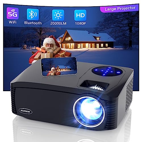 Native 1080P 5G WiFi Bluetooth Projector, AILESSOM 20000LM 450' Display Support 4K Movie Projector, High Brightness for Home Theater and Business, Compatible with iOS/Android/TV Stick/PS4/HDMI/PPT/USB