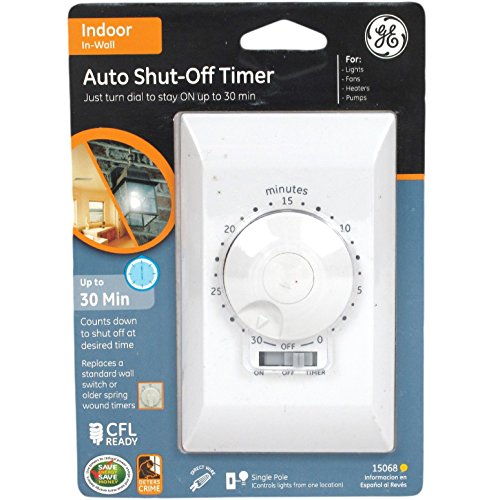 GE 15068 Indoor In-Wall Auto Shut-Off 30-Minute Timer, White