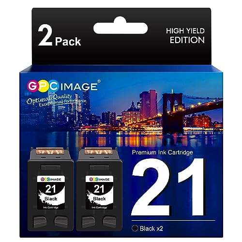 GPC Image Remanufactured Ink Cartridge Replacement for HP 21XL C9351AN to use with FAX 3180 1250 deskjet f380 D1520 D2430 F335 F1530 D1520 F300 F1455 D2430 PSC 1401 1410 1417 Printer Tray(2 Black)