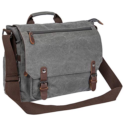 Waterproof Vintage Genuine Leather Waxed Canvas Briefcase Large Satchel Shoulder Bag Rugged Leather Computer Laptop Bag for 15.6Inch Laptop Business Briefcase