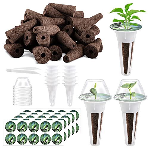 Tigvio 125pcs Seed Pods Kit for Aerogarden, Hydroponics Garden Accessories for Starting System Compatible with Hydroponics Supplies from All Brands, 50 Grow Sponges, 50 Pod Labels