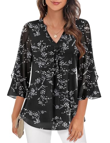 Zeagoo Mesh Top Floral Ruffle Sleeve Flowy Blouses Mature Women Going Out Tops Loose Work Date Night Wear