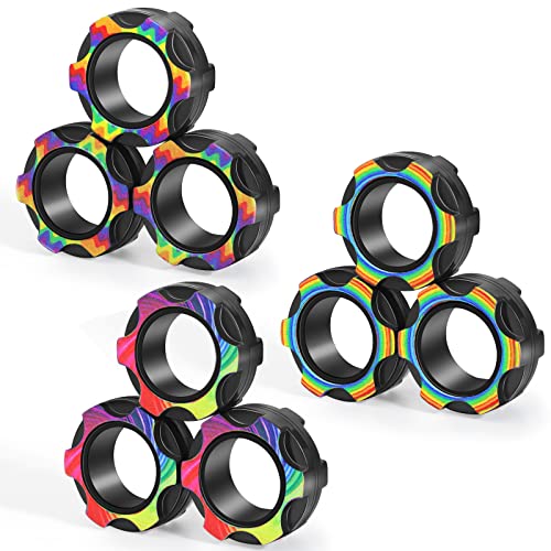 Buluwans Fingers Magnetic Ring Fidget Toys Colorful Silent Magnetic Rings for Anxiety 9pcs Magnetic Ring Fidget Toys for Adults Teens and Kids