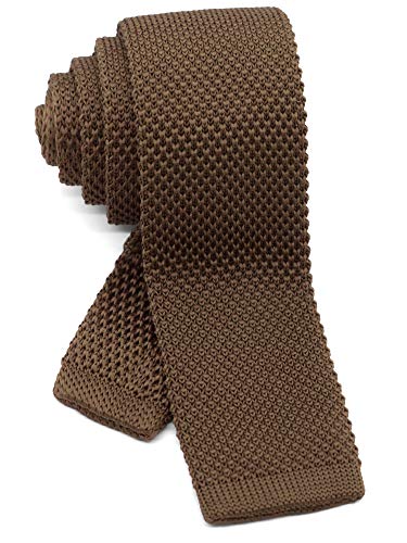 WANDM Men's Knit Tie Slim Skinny Square Necktie Width 2.2 inches Washable Solid Color Brown
