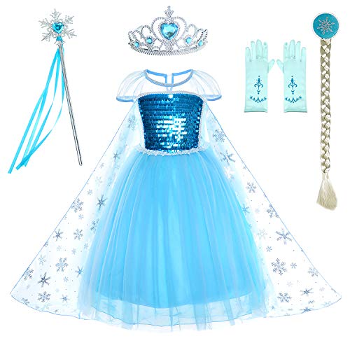Party Chili Princess Costumes Birthday Dress Up for Little Girls with Crown,Mace,Gloves Accessories 3t 4t Years(110cm)