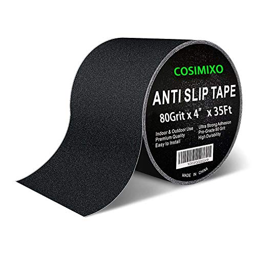 COSIMIXO 4' x 35Ft Heavy Duty Anti Slip Tape for Stairs Outdoor/Indoor Waterproof Grip Tape Safety Non Skid Roll for Stair Steps Traction Tread Staircases Non Slip Strips Black
