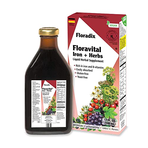 Floradix Floravital Iron & Herbs - Liquid Herbal Supplement for Energy Support - Iron Supplement with Vitamin C & B Complex Vitamins - Vegan Iron Supplement for Men & Women - 17 oz