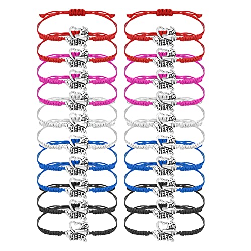 TOYMIS 20PCS Cheerleading Charm Bracelets, Colorful Adjustable Cheer Bracelets Handmade Braided Bracelet Wrist Cord Bracelet Cheerleader Gifts Cheer Charm Bracelets for Cheerleaders