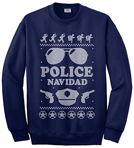 Threadrock Men's Police Navidad (Ugly Sweater) Sweatshirt L Navy