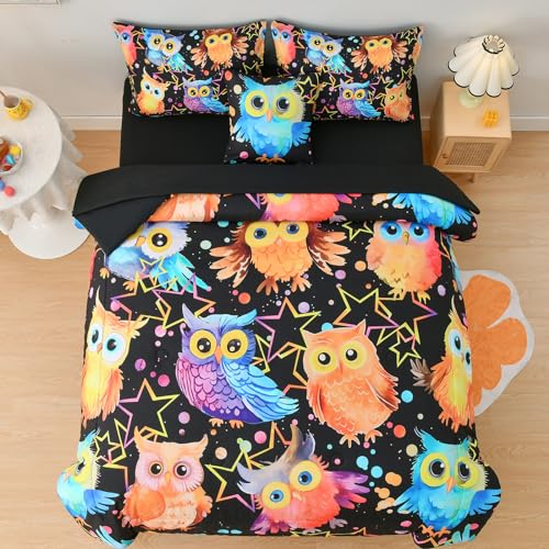 DORCAS Cute Owl Twin Comforter Boys Girls Bedding Sets Twin 6 Pieces Animal Bed-in-A-Bag Twin with Comforter,Sheets,Pillowcases for Kids