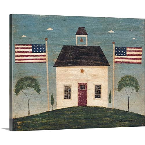 School House Canvas Wall Art Print, American Flag Artwork