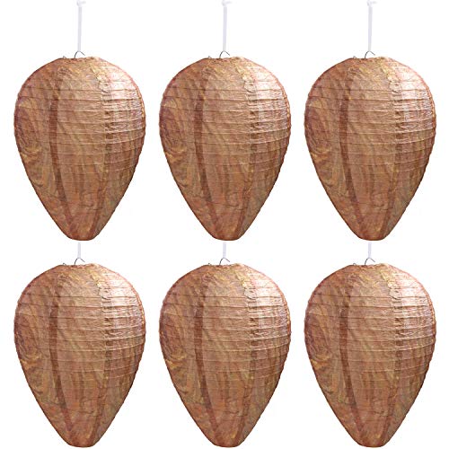 DECYOOL 6 Pack Paper Wasp Nest Decoys Safe Hanging Wasp Deterrent for Hornets Yellow Jackets