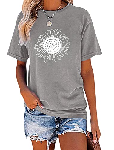 EADINVE Shirt for Women Sunflower Graphic Tees Short Sleeve Casual Crewneck T Shirts Tops Summer Blouse