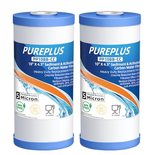 PUREPLUS 5 Micron 10' x 4.5' Whole House Sediment and Carbon Water Filter Replacement Cartridge for GE FXHTC, GXWH40L, GXWH35F, GNWH38S, Culligan RFC-BBSA, WRC25HD, PP10BB-CC, Pentek RFC-BB, 2Pack