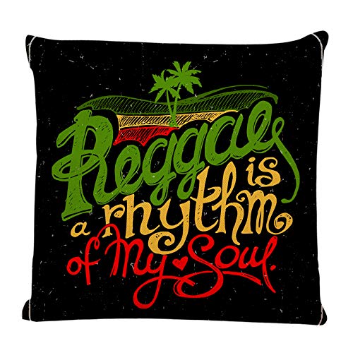 Ofocam Throw Pillow Cover Green Rastafari Reggae is Rhythm of My Soul Lettering in Rasta Colors on Unique Red Jamaica Decorative Throw Pillow Cushion Case for Home Couch Living Room Car 18 x 18 Inch