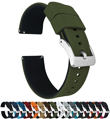 BARTON WATCH BANDS Quick Release Elite Silicone Watch Bands, Army Green Top/Black Bottom, 22mm