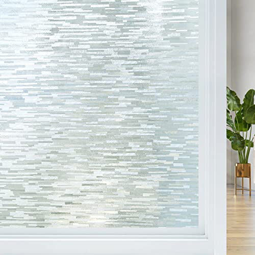 Haton Window Privacy Film, Frosted Glass Window Film, Static Cling UV Blocking Removable Window Clings, Opaque Window Stickers, Vinyl Window Coverings for Home Office, Non Adhesive 17.5 x 78.7 Inches
