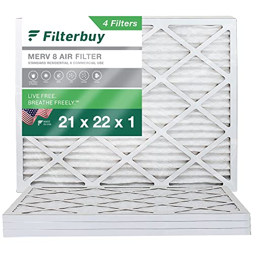 Filterbuy 21x22x1 Air Filter MERV 8 Dust Defense (4-Pack), Pleated HVAC AC Furnace Air Filters Replacement (Actual Size: 20.50 x 21.50 x 0.75 Inches)