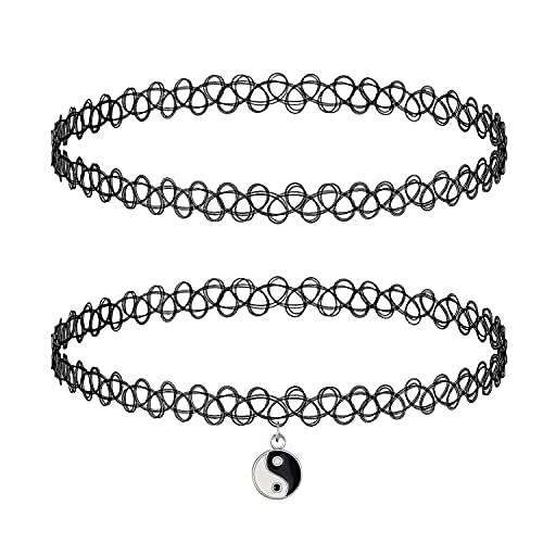 BodyJ4You Ying Yang Silvertone Pendant Tattoo Choker Necklace - Balanced Retro Accessory for Girls Teens