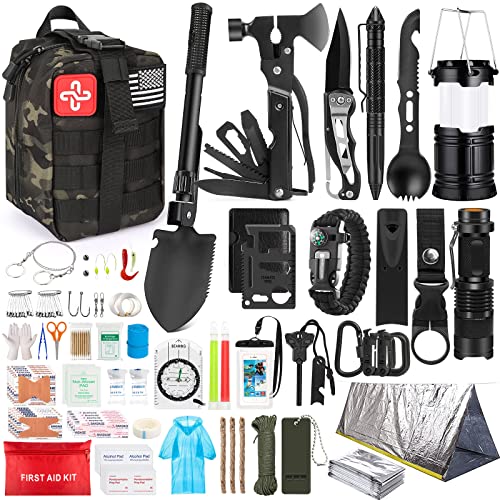 Survival Kit, 250Pcs Survival Gear First Aid Kit with Molle System Compatible Bag and Emergency Tent, Emergency Kit for Earthquake, Outdoor Adventure, Hiking, Hunting, Gifts for Men Women