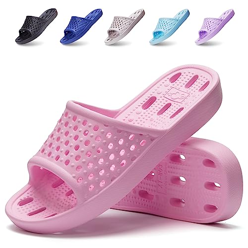 Xomiboe Shower Shoes Men Women Non Slip Bathroom House Slippers College Dorm Room Essentials for Girls Kids Shower Sandals Swimming Water Shoe (Pink,EU40-41)
