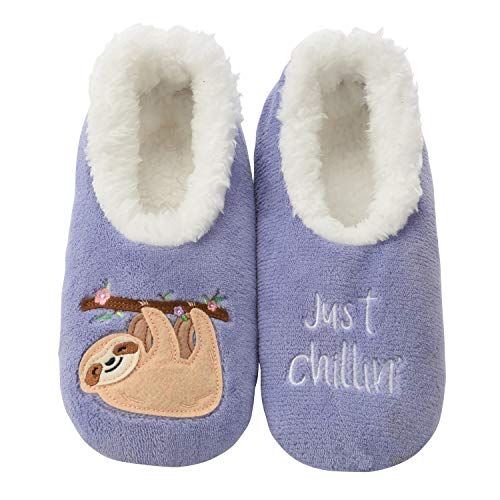 Snoozies Pairable Slipper Socks - Funny House Slippers for Women, Non-Slip Fuzzy Slipper Socks - Sloth Just Chillin - Large