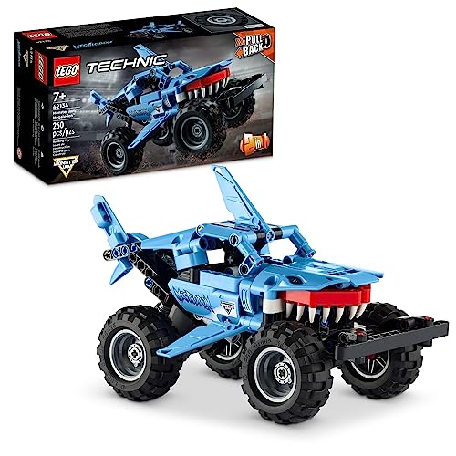 LEGO Technic Monster Jam Megalodon Building Set, 2 in 1 Pull Back Shark Truck to Lusca Low Racer Car Toy, DIY Building Toy Ideas for Outdoor Play for Kids, Boys, and Girls Ages 7 and Up, 42134