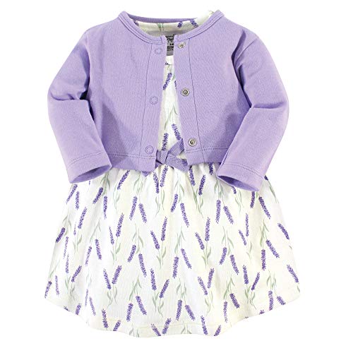 Touched by Nature Baby Girls' Organic Cotton Dress and Cardigan, Lavender, 0-3 Months
