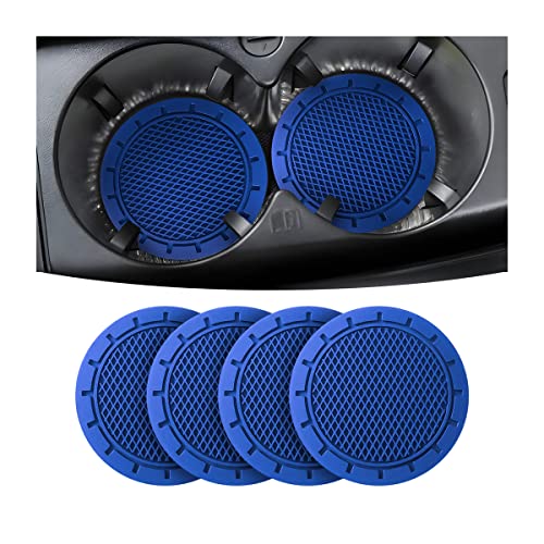 8sanlione Polyvinyl Chloride Car Cup Holder Coaster, 4 Pack 2.75 Inch Diameter Non-Slip Universal Insert Coaster, Durable, Suitable for Most Car Interior, Car Accessory for Women Men (Deep Blue)