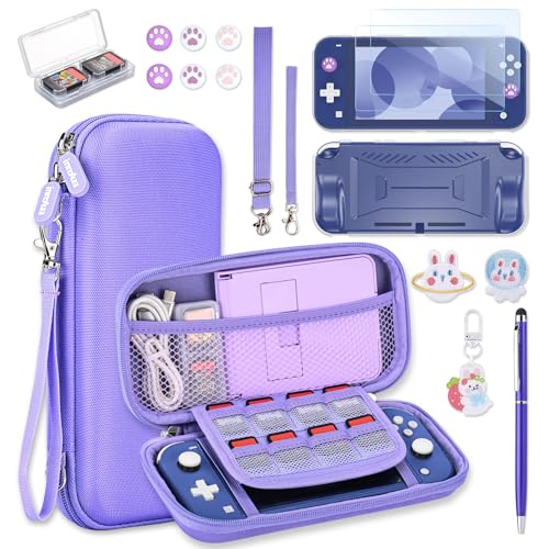 innoAura Switch Lite Case 17 in 1 Switch Lite Accessories Bundle with Switch Lite Carrying Case, Switch Game Case, Switch Lite Screen Protector, Switch Thumb Grips (Purple)
