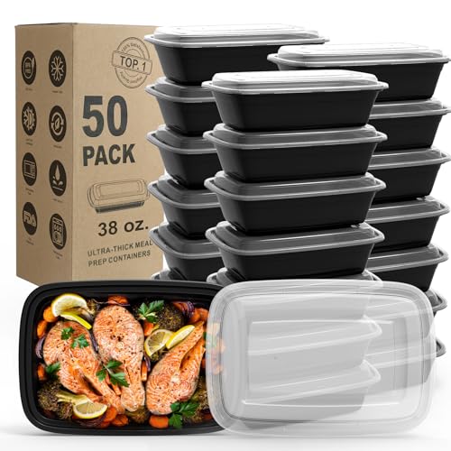 Meal Prep Containers, 50Pack [38OZ] Food Storage Containers With Lids, Reusable Food Prep Containers, To Go Containers, BPA-free, Stackable, Microwave/Dishwasher/Freezer Safe