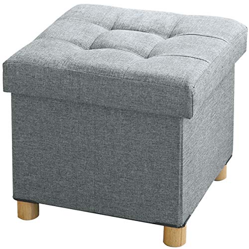 BRIAN & DANY Foldable Storage Ottoman Footrest and Seat Cube with Wooden Feet and Lid, Light Grey 15” x15” x14.7”