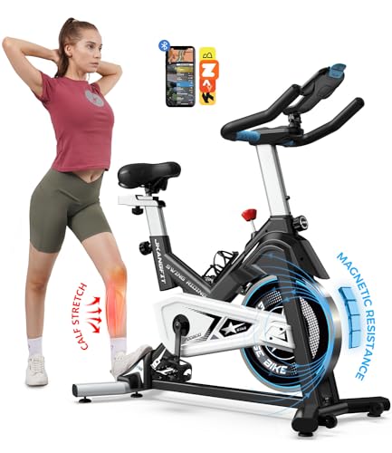 Pooboo Magnetic Exercise Bike Stationary, Indoor Cycling Bike with Built-In Bluetooth Sensor Compatible with Exercise bike apps& Ipad Mount, Comfortable seat and Slant Board, Silent Belt Drive, 350LBS