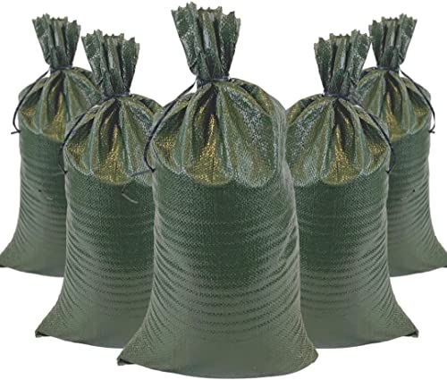 DURASACK Heavy Duty Sand Bags with Tie Strings Empty Woven Polypropylene Sand-Bags for Flood Control with 1600 Hours of UV Protection, 50 lbs Capacity, 14x26 inches, Green, Pack of 20