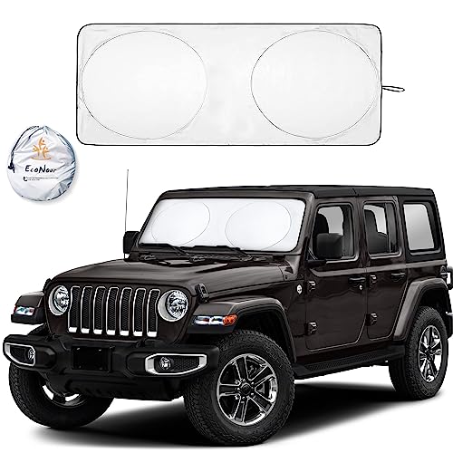 EcoNour Jeep Windshield Sun Shade | Best Fit for Wrangler 1986-2023, Compass 2007-2023, Gladiator 2020-2023, Renegade 2015-2023 | Jeep Wrangler Accessories, X-Small - 60x21 inches