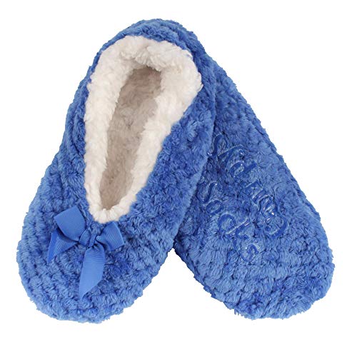 BambooMN Adult Super Soft Warm Cozy Fuzzy Soft Touch Slippers Non-Slip Lined Socks, Dark Blue, Large 1 Pair