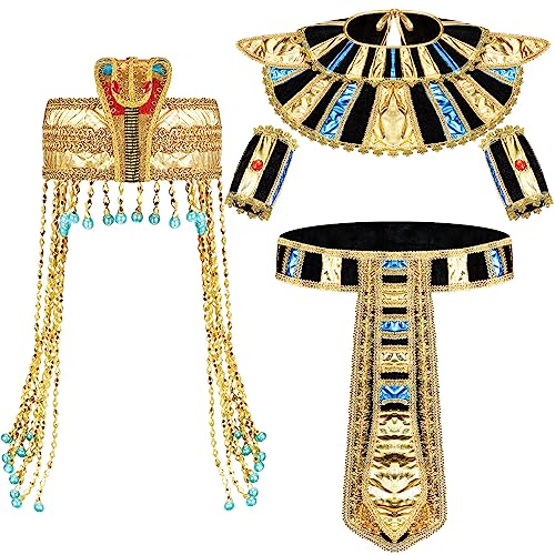 5 Pcs Egyptian Costume Accessories Cleopatra Costume Snake Beaded Egyptian Princess Headband Egyptian Belt Collar Wristbands Egyptian Collar for Women Men Girls Halloween Jewelry, Multicoloured