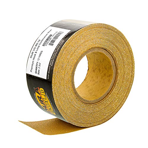 Dura-Gold Premium - 80 Grit Gold - Hook & Loop Backing Longboard Continuous Sandpaper Roll, 2-3/4' Wide, 12 Yards Long - For Automotive & Woodworking Air File Long Board Sanders, Hand Sanding Blocks