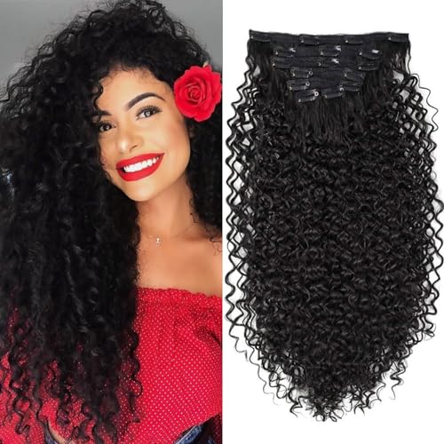 BHF 26 inch Kinky Curly Clip In Hair Extension, Double Weft Full Head Japanese Heat Resistance Fiber 140g Synthetic Hair Extensions For Women 7pieces (#2)