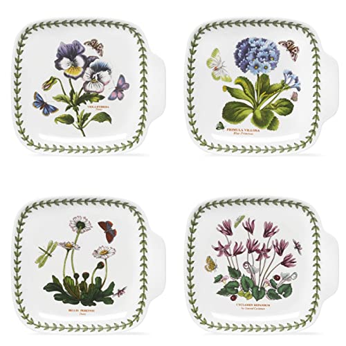 Portmeirion Botanic Garden 7.25' Canape Plates - Set of 4 | Assorted Floral Motifs | Porcelain | Dishwasher, Microwave, Freezer, and Oven Safe | Made in England