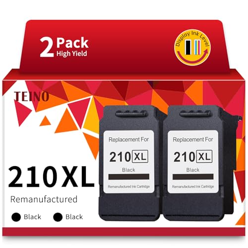 TEINO 210XL 210 Remanufactured Ink Cartridge Replacement for Canon 210XL PG-210XL 210 use with Canon PIXMA MP495 MP240 MP280 MP480 MP490 MP499 MP250 MX410 MX330 MX340 IP2702 (Black, 2-Pack)