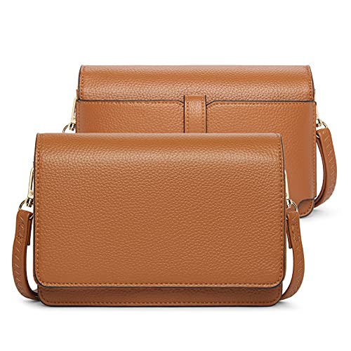 BROMEN Crossbody Bags for Women Small Size Crossbody Purse Wristlet Wallet Purse with Multi Card Slots Adjustable Strap Tumbled Leather Brown