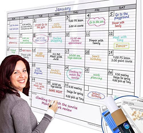 Dry Erase Monthly Extra Large White board Calendar for Wall, 38' by 50', Jumbo Laminated Erasable One Month Whiteboard Calendar, Huge Oversized Blank 30-Day Poster with Lines and Squares