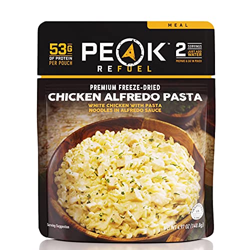 Peak Refuel Chicken Alfredo Pasta | Premium Freeze Dried Camping Food | Backpacking & Hiking MRE Meals | Just Add Water | 100% Real Meat | 53g of Protein | 2 Serving Pouch (2 Serving)