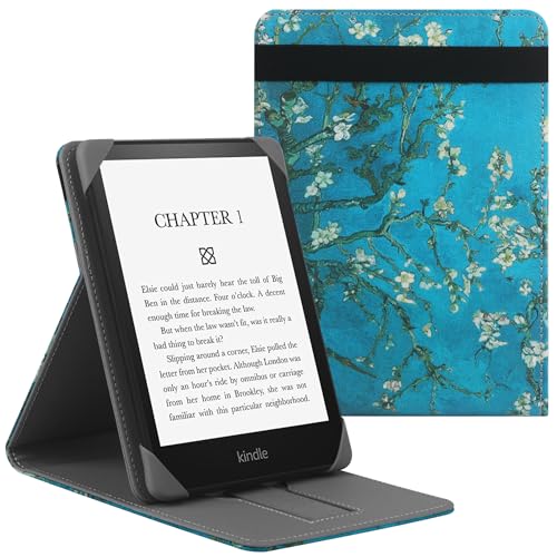 HoYiXi Universal Case for 6.8' Paperwhite Compatible 6' All-New Kindle 2022 8 2019/Kobo Clara HD/Kobo Clara 2E Leather Stand Cover for 6-6.8' Pocketbook/Tolino/Sony E-Book Reader,Flower