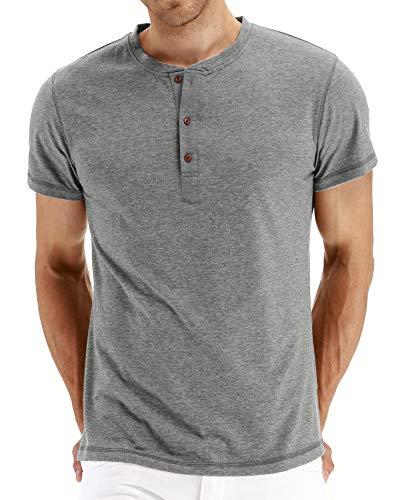 NITAGUT Mens Fashion Casual Front Placket Basic Short Sleeve Henley T-Shirts (2XL, 02 Light Gray)