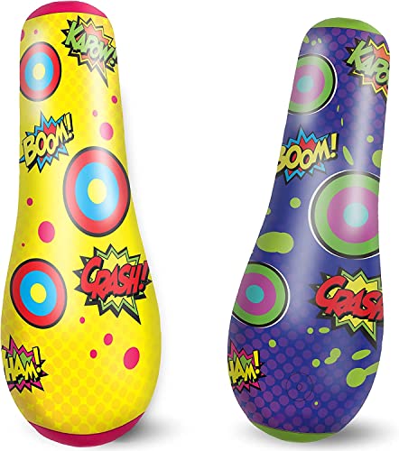 2 Pack Inflatable Bopper, 47 Inches Kids Punching Bag with Bounce-Back Action, Inflatable Punching Bag for Kids Presents