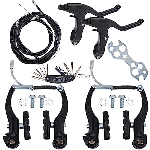 Stylemafia Complete V Bike Brake Set, Front and Rear Bike MTB Brake,Inner and Outer Callipers Cables Lever Kit with Calipers Levers Cables Multi-Tool Wrenches (Black)