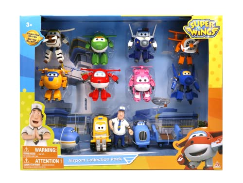 Super Wings - 5' Transforming Airport Airplane Toys Collection Playset Vehicle Action Figures | Plane to Bot | Fun Preschool Toy Plane for 3 4 5 Year Old Boys and Girls | Gifts for Birthday Kids